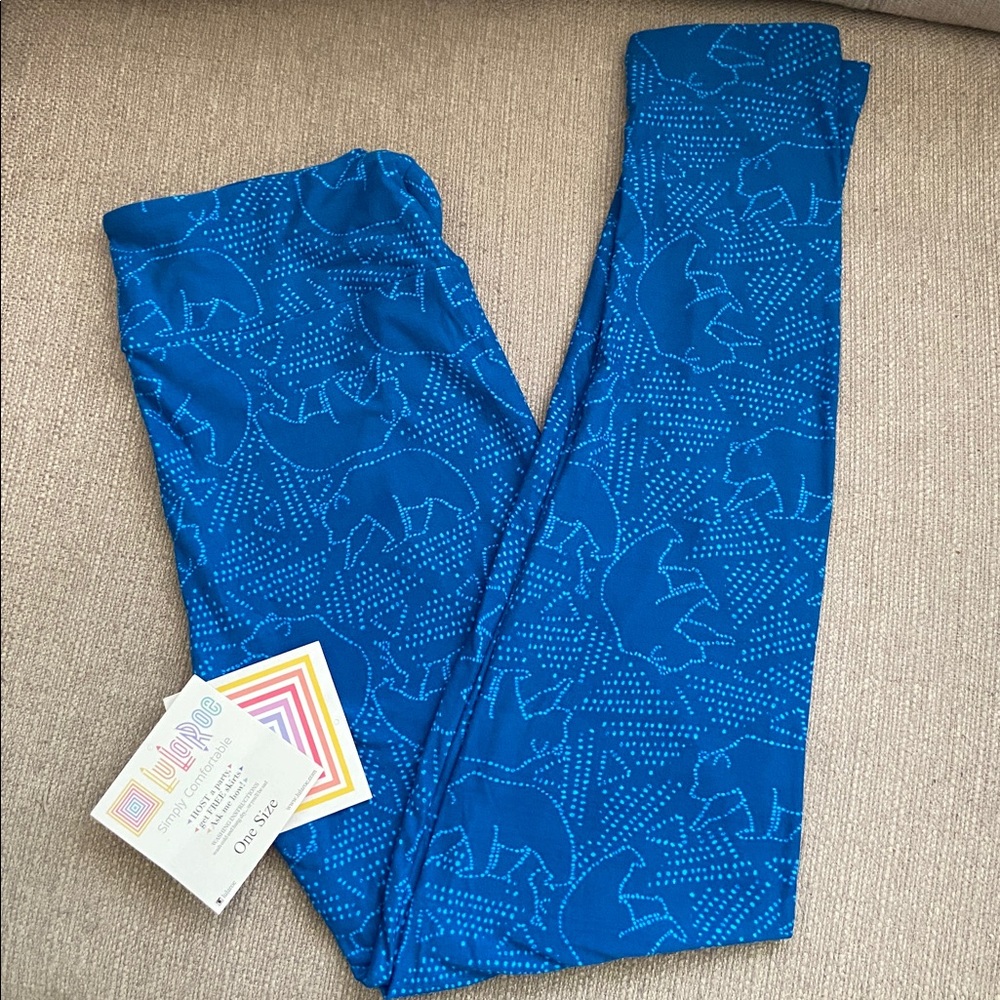 LuLaRoe Blue Bear Constellation Pattern Leggings NWT OS